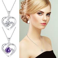 Copy of Silver Plated Heart Shaped Rhinestones Decor Fashion Necklace - Purple