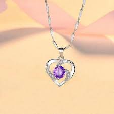 Copy of Silver Plated Heart Shaped Rhinestones Decor Fashion Necklace - Purple