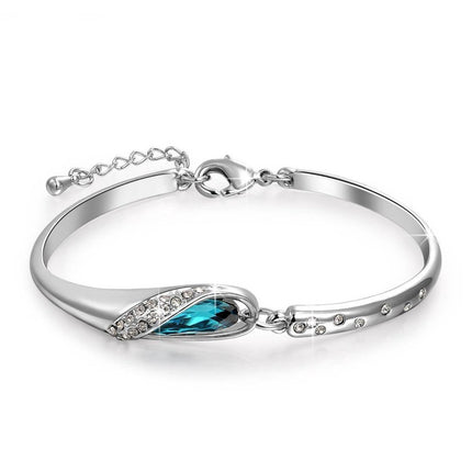 Ladies Crystal Shiny Chain Simple Bracelet - Blue