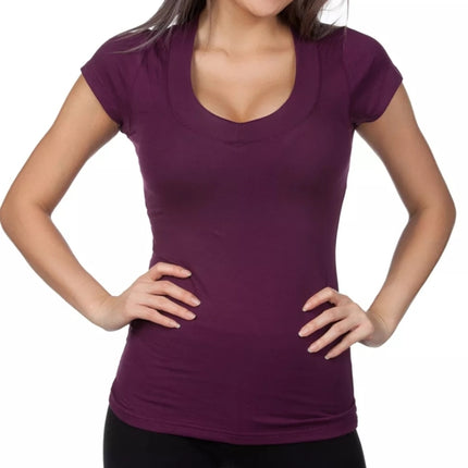 Solid Color Round Neck Short Sleeves Women T-Shirt - Purple