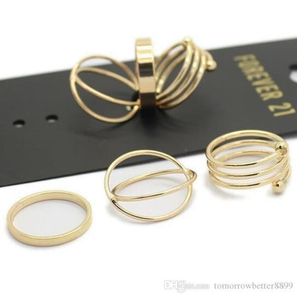 Girls Simple Alloy Ring Set 6 Pieces - Golden