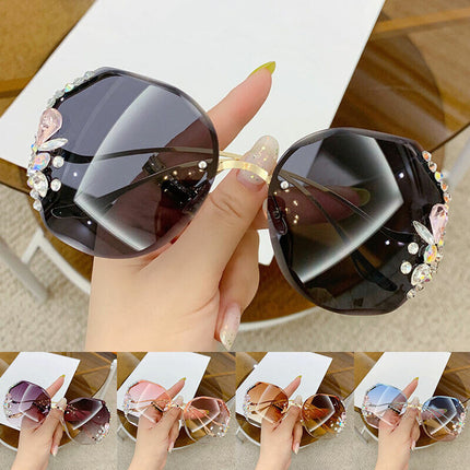 Women Fashion Diamond Rimless Sunglasses -  Black