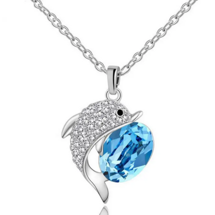 Women Elegant Versatile Dolphin Necklace - Blue