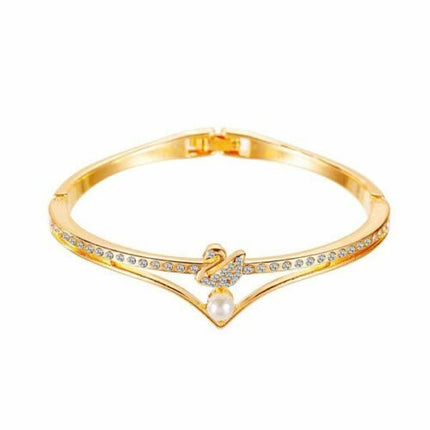 Girls Fashion Rhinestone Swan Women Bracelet - Golden