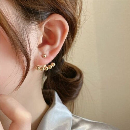 Front Rear Hanging Beads Earrings - Golden